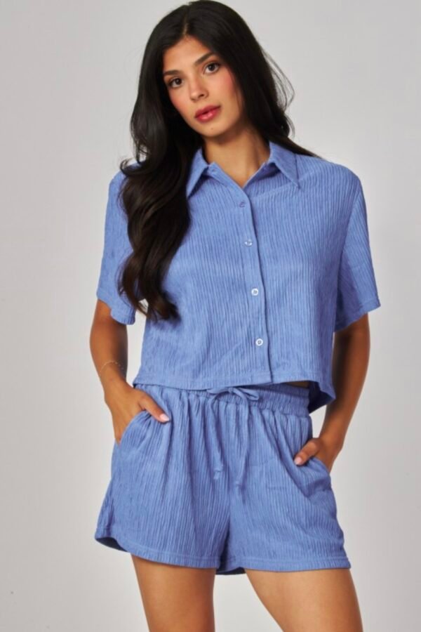 Crinkled Plisse Button loungewear Short Set