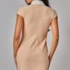 Scuba Knit Contrast Collar Pearl Button Mini Dress