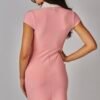 Scuba Knit Contrast Collar Pearl Button Mini Dress