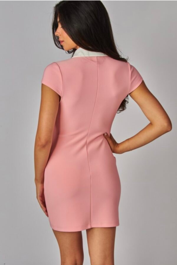 Scuba Knit Contrast Collar Pearl Button Mini Dress