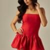 Sleeveless Ballon Skirt Mini Dress W Thin Straps