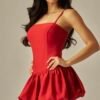 Sleeveless Ballon Skirt Mini Dress W Thin Straps