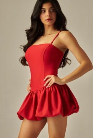 Sleeveless Ballon Skirt Mini Dress W Thin Straps