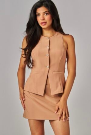 Scuba Roundneck Vest Two Pieces Skort Set