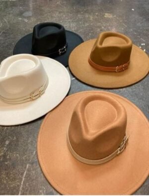 Vegan Felt Double Faux Leather Belt Hat