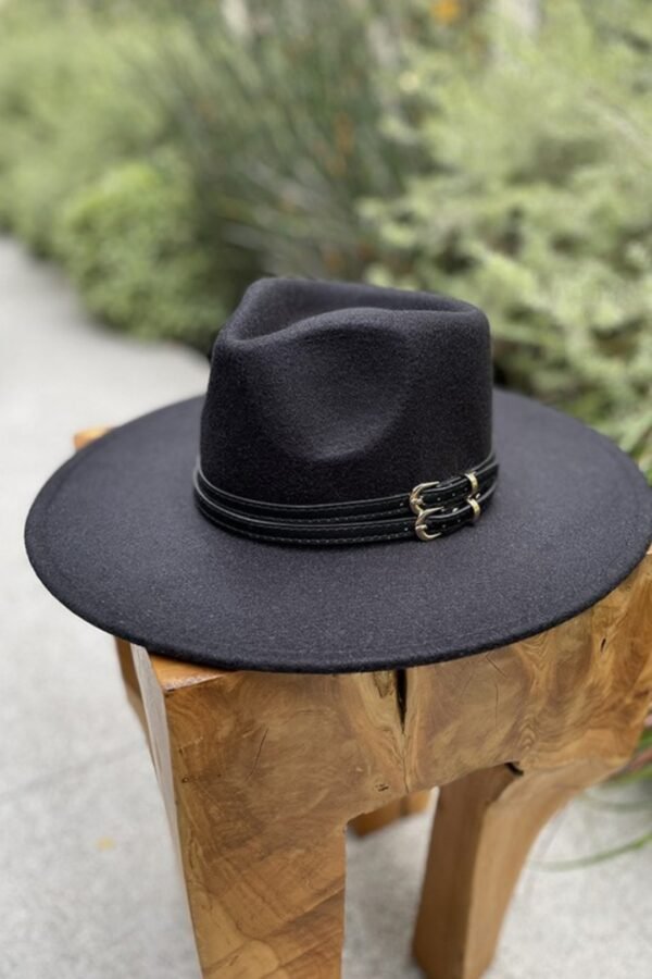 Vegan Felt Double Faux Leather Belt Hat