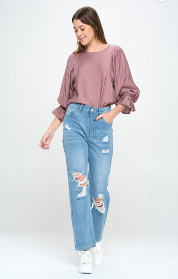High Rise Ripped Slim Straight Jeans