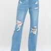 High Rise Ripped Slim Straight Jeans