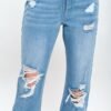 High Rise Ripped Slim Straight Jeans