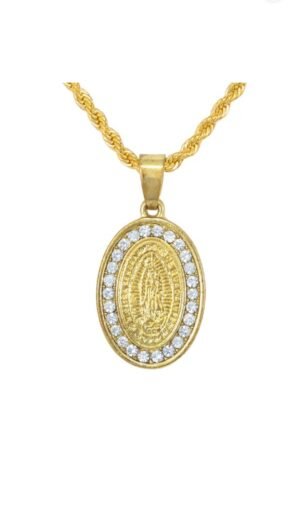 Iced Mini Guadalupe Pendant With 3mm Rope Chain 24