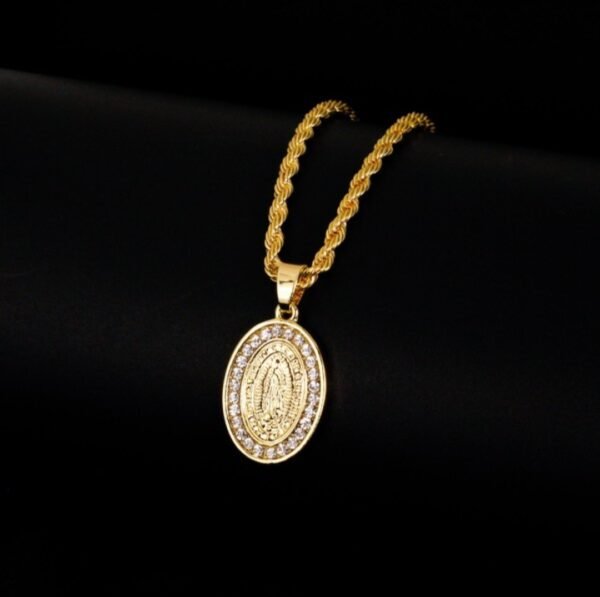 Iced Mini Guadalupe Pendant With 3mm Rope Chain 24