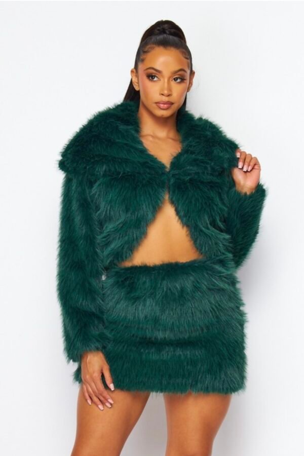 Faux Fur Cropped Jacket With Mini Skirts