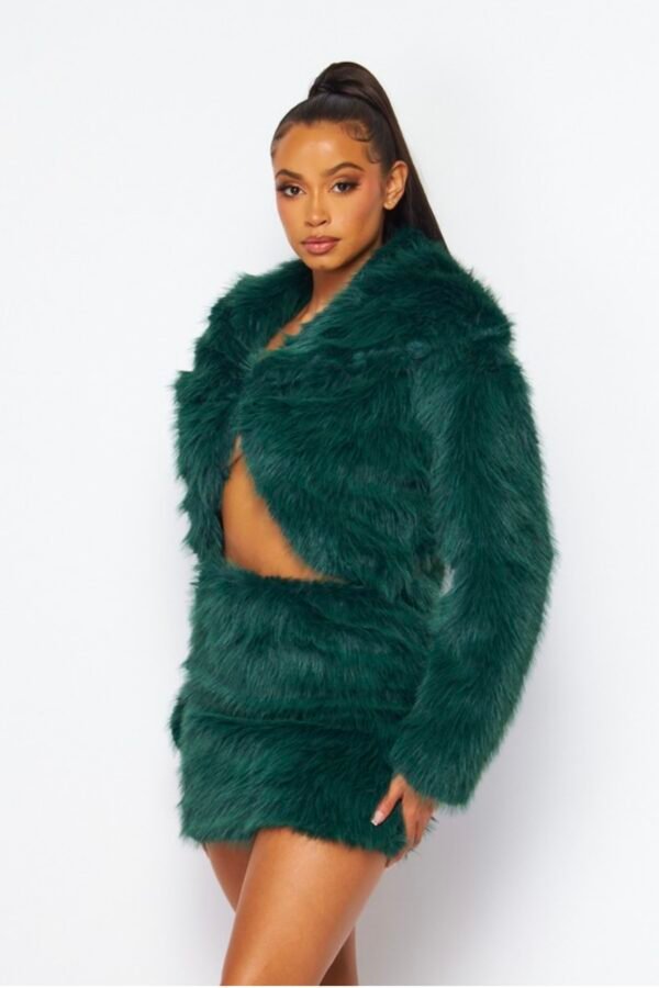 Faux Fur Cropped Jacket With Mini Skirts