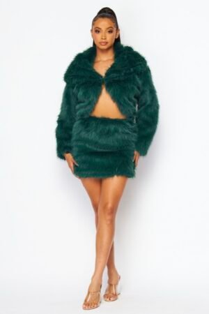 Faux Fur Cropped Jacket With Mini Skirts