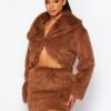 Faux Fur Cropped Jacket With Mini Skirts