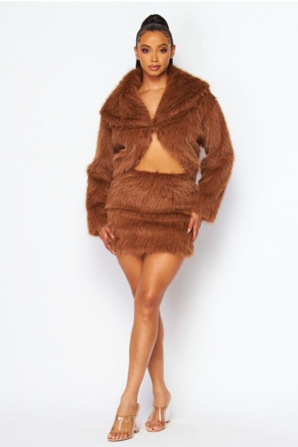 Faux Fur Cropped Jacket With Mini Skirts