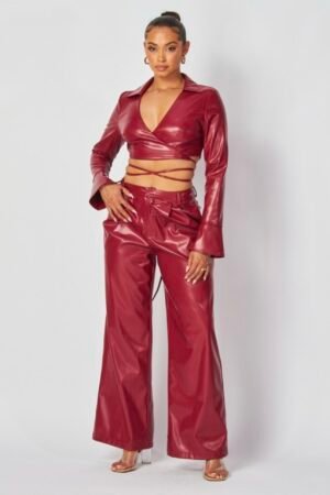 Faux Leather Jacket Set