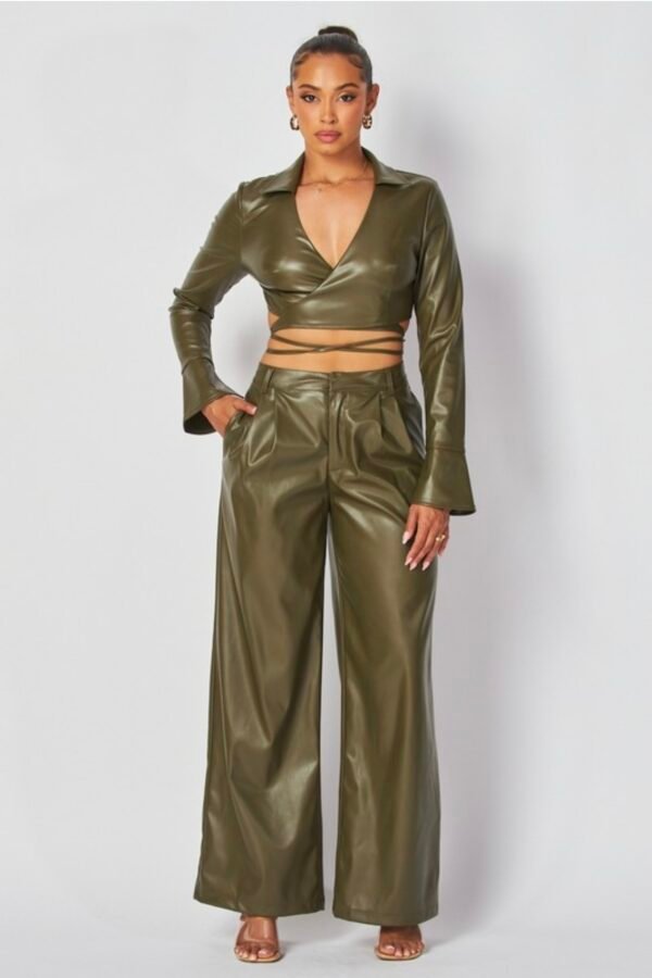 Faux Leather Jacket Set