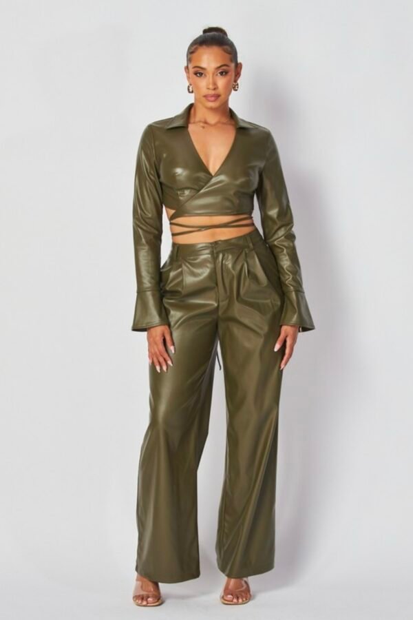 Faux Leather Jacket Set