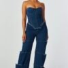 Screenshot Strapless Frayed Seam Deconstructed Denim Set