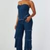 Screenshot Strapless Frayed Seam Deconstructed Denim Set