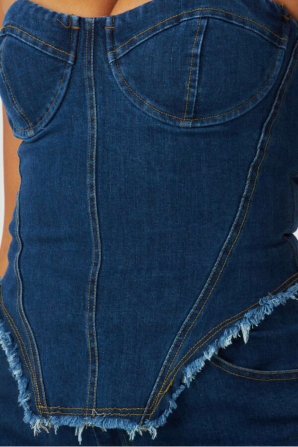 Screenshot Strapless Frayed Seam Deconstructed Denim Set