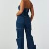 Screenshot Strapless Frayed Seam Deconstructed Denim Set