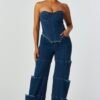 Screenshot Strapless Frayed Seam Deconstructed Denim Set
