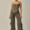 Screenshot Strapless Frayed Seam Deconstructed Denim Set