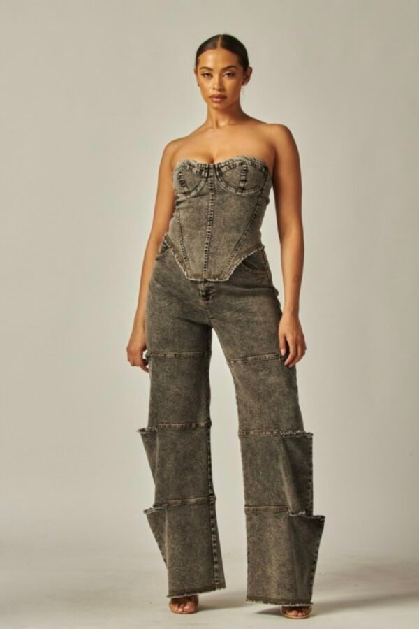 Screenshot Strapless Frayed Seam Deconstructed Denim Set