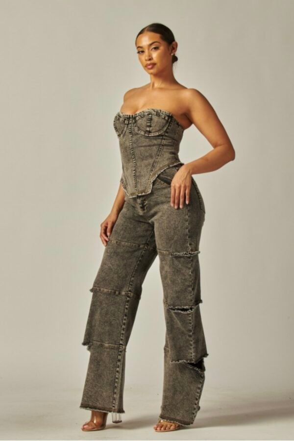 Screenshot Strapless Frayed Seam Deconstructed Denim Set