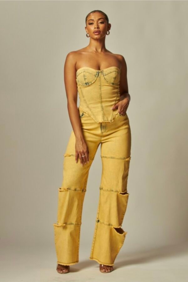 Screenshot Strapless Frayed Seam Deconstructed Denim Set