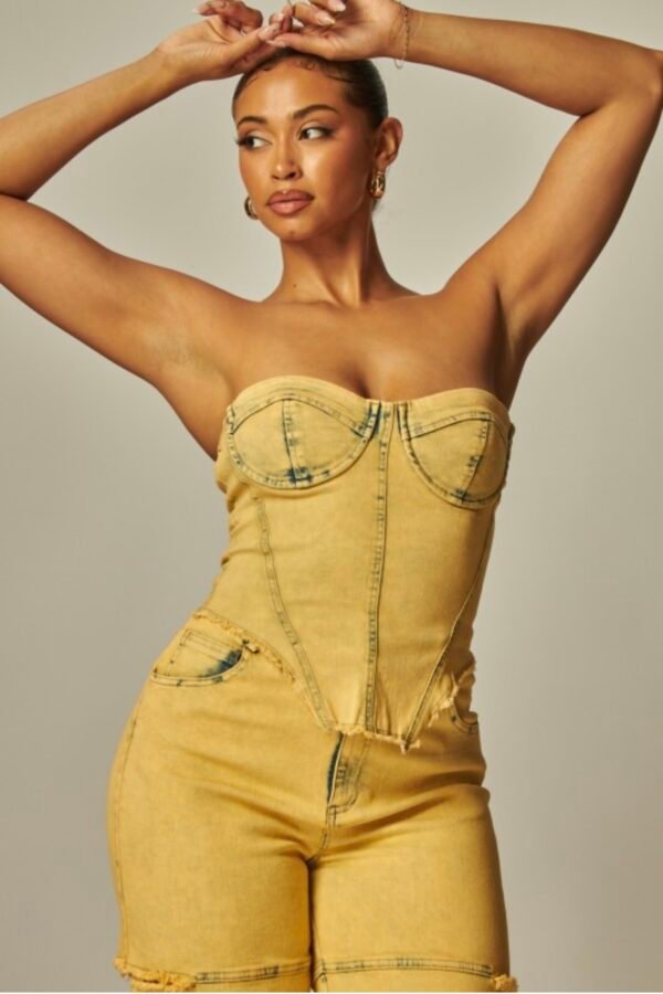 Screenshot Strapless Frayed Seam Deconstructed Denim Set