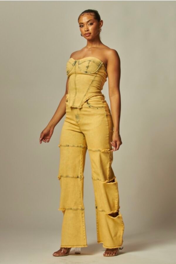 IMG_1032 Strapless Frayed Seam Deconstructed Denim Set