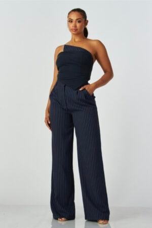 Pinstrioe Straple Top & Wide Leg Pant Set