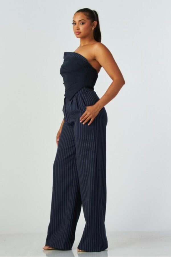 Pinstrioe Straple Top & Wide Leg Pant Set