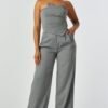 Pinstrioe Straple Top & Wide Leg Pant Set
