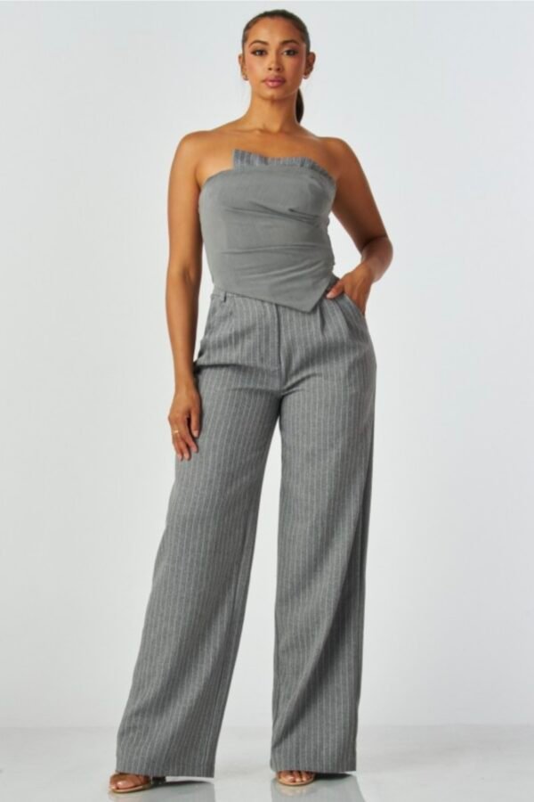 Pinstrioe Straple Top & Wide Leg Pant Set