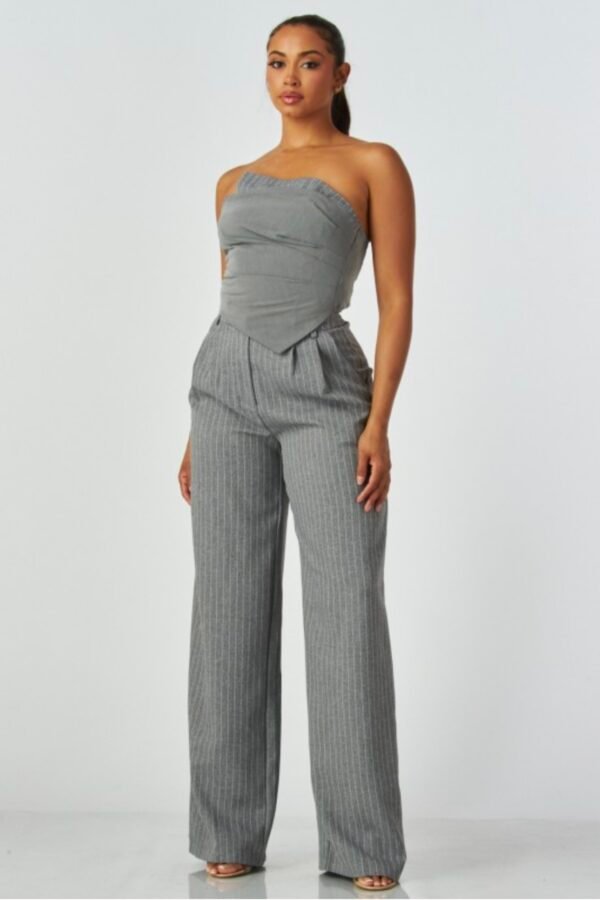 Pinstrioe Straple Top & Wide Leg Pant Set