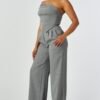 Pinstrioe Straple Top & Wide Leg Pant Set
