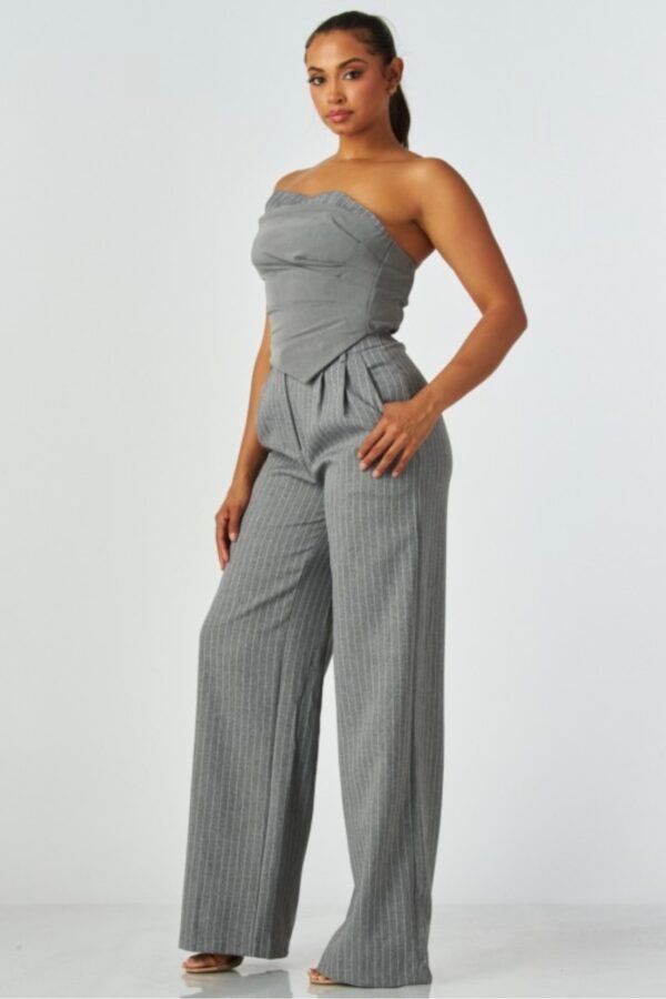 Pinstrioe Straple Top & Wide Leg Pant Set
