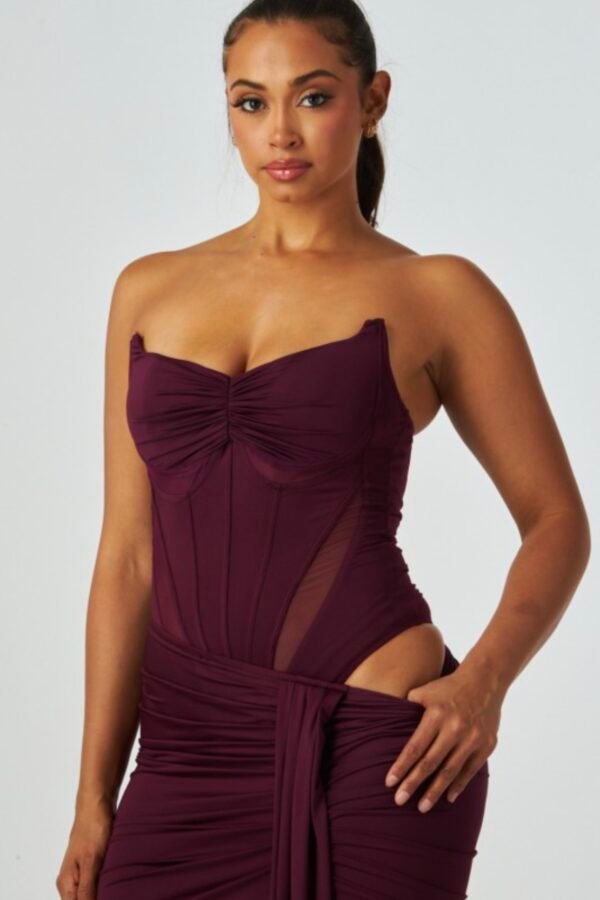 Strapless Mesh Corset High Slit Maxi Skirt Set