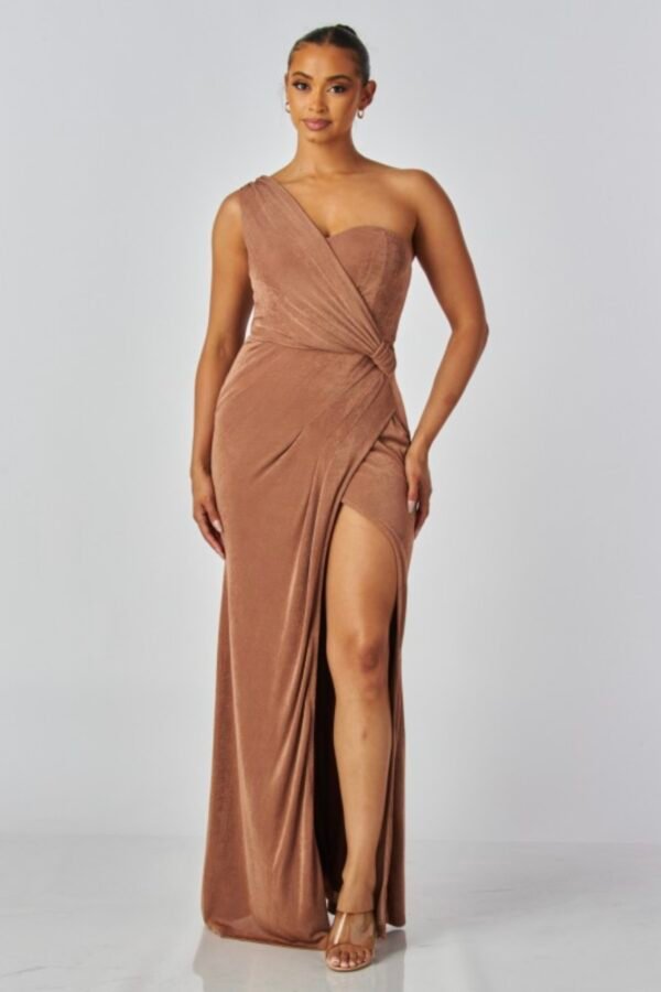 Celeste One-Shoulder Slinky Jersey Gown