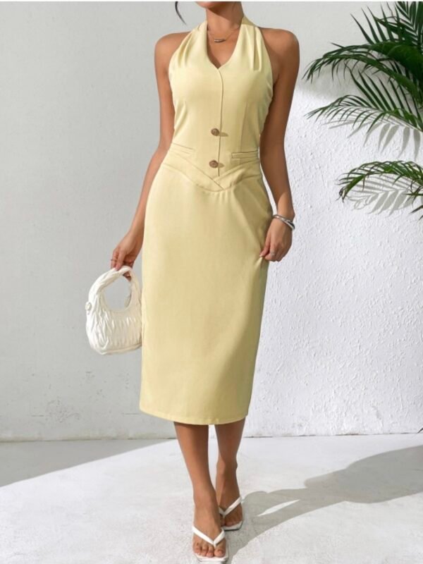 Timeless Elegance Tailor Halter Midi Dress