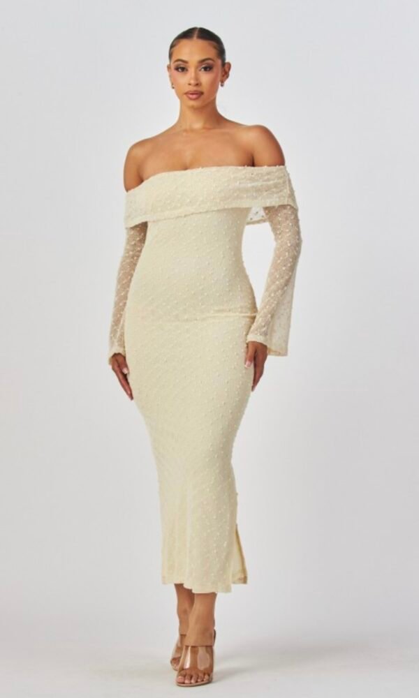 Golden Hour Off-Shoulder Texture Knit Gown