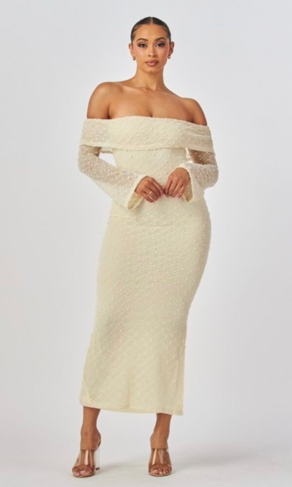 Golden Hour Off-Shoulder Texture Knit Gown