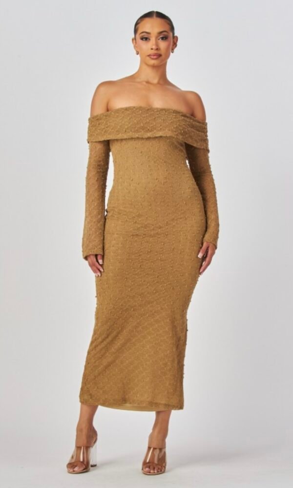 Golden Hour Off-Shoulder Texture Knit Gown