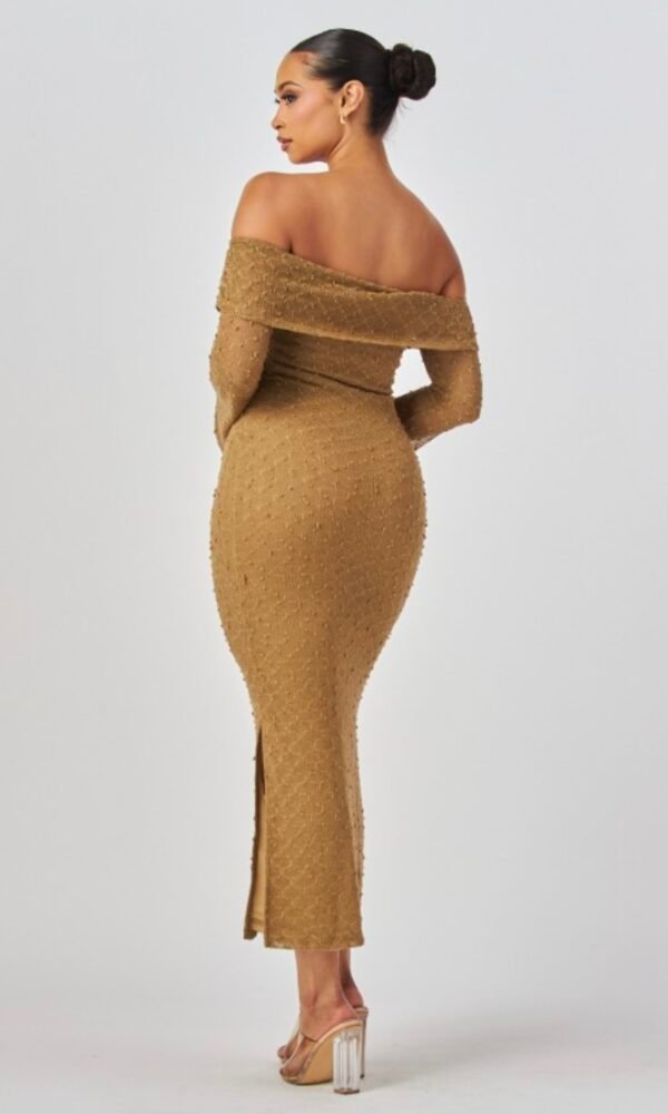 Golden Hour Off-Shoulder Texture Knit Gown